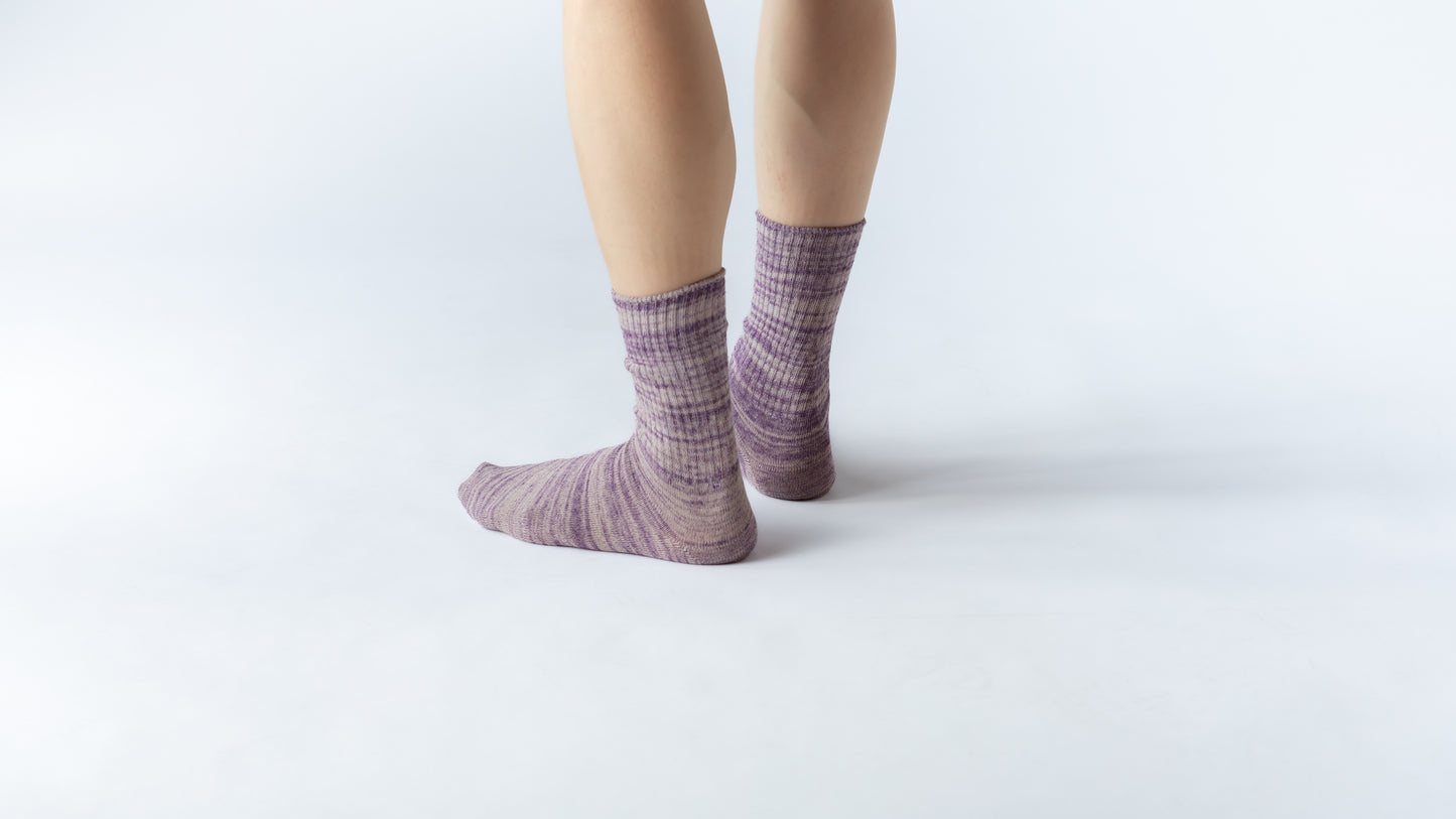 綿麻マーブル編みノンパイルソックス(22-24cm、25-27cm)